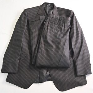 Austin Reed 50L 40x30 Black‎ Gray Stripe 100% Wool Mens Jacket Pants Suit